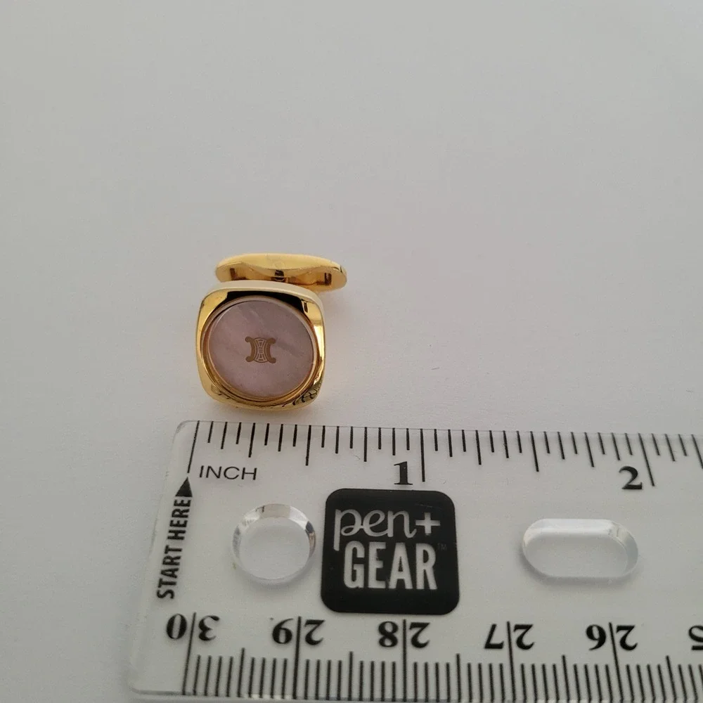 Celine Vintage Triomphe Mother of Pearl Gold Tone Square Cufflinks
